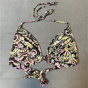 Victoria's Secret Bikini Top Womens Small Black Multicolor Floral Paisley Halter